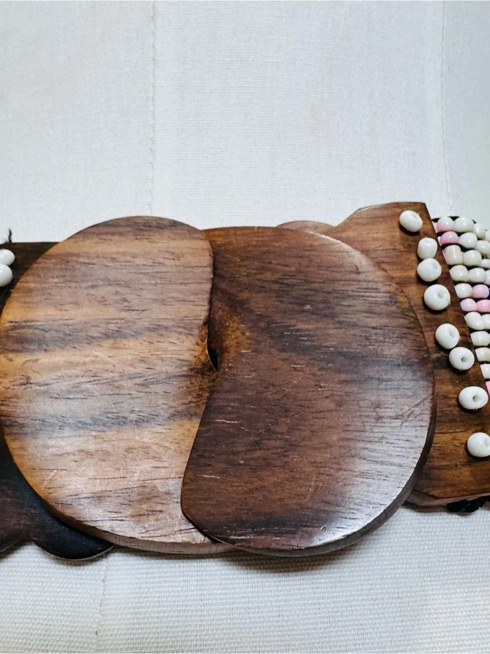 Handcrafted Reversible Multicolor Seed-Bead Waist Belt with Wooden Buckle
